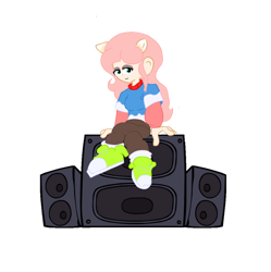 Size: 2881x2896 | Tagged: artist needed, source needed, safe, imported from derpibooru, fluttershy, human, equestria girls, crossed legs, friday night funkin', simple background, solo, speaker, transparent background