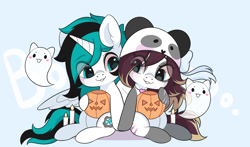 Size: 3000x1767 | Tagged: safe, artist:yomechka, imported from derpibooru, oc, oc only, oc:pandora, oc:pandora (pandorasia), oc:pandorasia, oc:tulipchan, ghost, pony, undead, duo