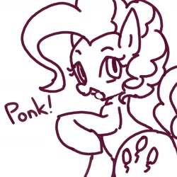 Size: 2400x2400 | Tagged: safe, artist:maren, imported from derpibooru, pinkie pie, earth pony, pony, doodle, female, looking back, mare, open mouth, ponk, solo