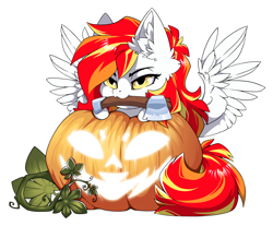 Size: 1500x1239 | Tagged: safe, alternate version, artist:arctic-fox, imported from derpibooru, part of a set, oc, oc only, oc:diamond sun, pegasus, pony, alternate character, axe, commission, mouth hold, pumpkin, simple background, solo, transparent background, weapon, ych result