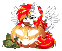 Size: 1500x1239 | Tagged: safe, alternate version, artist:arctic-fox, imported from derpibooru, part of a set, oc, oc only, oc:diamond sun, pegasus, pony, alternate character, commission, cookie, food, mouth hold, pumpkin, simple background, solo, transparent background, ych result