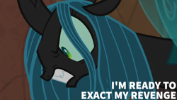 Size: 1920x1080 | Tagged: safe, edit, edited screencap, editor:quoterific, imported from derpibooru, screencap, queen chrysalis, changeling, changeling queen, frenemies (episode), angry, female, gritted teeth, queen chrysalis is not amused, revenge, solo, teeth, unamused