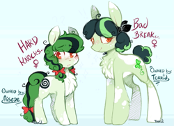 Size: 1505x1088 | Tagged: safe, artist:foxtrot3, artist:torridline, artist:torridliner, imported from derpibooru, oc, oc:badbreak, oc:hardknocks, earth pony, pony, bow, chest fluff, clover, curly hair, curly mane, cute, ears up, female, fluffy, fluffy mane, fluffy tail, green fur, hair bow, happy, mare, reference, reference sheet, sketch, smiling, spots, tail, tail bow, unlucky