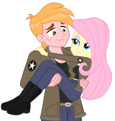 Size: 2216x2338 | Tagged: safe, anonymous artist, artist:edy_january, edit, imported from derpibooru, vector edit, big macintosh, fluttershy, human, equestria girls, equestria girls series, bedroom eyes, big breasts, boots, breasts, bridal carry, busty fluttershy, carrying, clothes, female, fluttermac, girls und panzer, jacket, looking at each other, looking at someone, male, marine, marines, military, military uniform, russia, saunders, shipping, shoes, simple background, smiling, smiling at each other, straight, transparent background, uniform, united states, usmc, vector