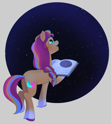 Size: 1746x1941 | Tagged: safe, artist:aztrial, imported from derpibooru, sunny starscout, earth pony, pony, book, cute, female, g5, mare, markings, night, open mouth, solo, stars, sunnybetes, unshorn fetlocks