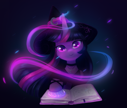 Size: 5651x4800 | Tagged: safe, artist:saphypone, imported from derpibooru, twilight sparkle, pony, book, clothes, hat, magic, solo, witch, witch hat