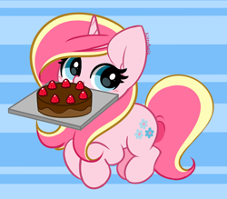 Size: 3591x3152 | Tagged: safe, artist:kittyrosie, imported from derpibooru, oc, oc only, oc:rosa flame, pony, unicorn, cake, chocolate cake, food, horn, remake, solo, unicorn oc