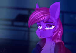 Size: 2000x1400 | Tagged: safe, artist:rinteen, imported from derpibooru, oc, oc only, pegasus, pony, bandaid, bandaid on nose, blade runner 2049, blood, solo