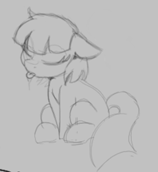 Size: 760x826 | Tagged: safe, artist:lockheart, imported from derpibooru, earth pony, pony, cute, eyes closed, female, floppy ears, gray background, grayscale, mare, monochrome, simple background, sitting, sketch, solo, tongue out