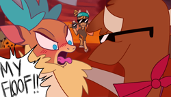 Size: 1022x582 | Tagged: safe, artist:kysvil_xoxo, imported from derpibooru, shanty (tfh), cow, deer, goat, reindeer, them's fightin' herds, arizona (tfh), bandana, community related, ellie choke, fluffy, recording, sunglasses, the last of us, velvet (tfh)