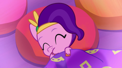 Size: 3300x1851 | Tagged: safe, imported from derpibooru, screencap, pipp petals, pegasus, pony, spoiler:g5, spoiler:my little pony: tell your tale, spoiler:tyts01e35, adorapipp, baby, baby pony, cute, eyes closed, filly, filly pipp petals, g5, headband, hoof sucking, jewelry, my little pony: tell your tale, panic on harvest & hugs day, regalia, solo, thumb sucking, younger