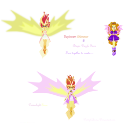 Size: 2200x2128 | Tagged: safe, artist:prettycelestia, imported from derpibooru, adagio dazzle, sunset shimmer, oc, oc:dreamlight siren, equestria girls, belt buckle, daydream shimmer, four arms, fusion, fusion:adagio dazzle, fusion:daydream shimmer, fusion:sunsagio, fusion:sunset shimmer, gem, glowing, glowing horn, gradient mane, high heels, horn, multiple arms, shoes, simple background, siren gem, white background