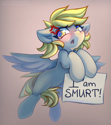 Size: 1087x1230 | Tagged: safe, artist:chaosangeldesu, imported from derpibooru, derpy hooves, pegasus, pony, :o, blushing, cross-popping veins, cute, derpabetes, emanata, engrish, female, flying, holding, mare, misspelling, open mouth, paper, simple background, solo