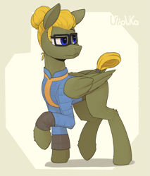 Size: 2323x2727 | Tagged: safe, artist:uliovka, imported from derpibooru, oc, oc only, oc:donnik, pegasus, pony, fallout equestria, fallout, glasses, green background, male, pegasus oc, simple background, solo, stallion