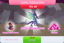 Size: 1267x852 | Tagged: safe, imported from derpibooru, dragon, bundle, costs real money, crown, dragon lord, english, gaius, gameloft, gem, horns, jewelry, large wings, male, numbers, official, regalia, sale, solo, solo focus, spread wings, text, trap, tree, wings