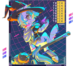 Size: 2816x2480 | Tagged: safe, artist:wavecipher, imported from derpibooru, oc, oc only, oc:siriusnavigator, oc:siriusnavigator(alicorn), alicorn, cyborg, pony, broom, cyberpunk, hat, solo, witch, witch hat