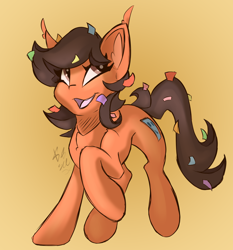 Size: 1400x1500 | Tagged: safe, artist:starcasteclipse, imported from derpibooru, oc, oc only, earth pony, pony, orange background, simple background, smiling, solo