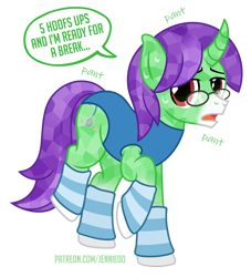 Size: 900x990 | Tagged: safe, artist:jennieoo, imported from derpibooru, oc, oc:crescent star, crystal pony, pony, unicorn, commission, glasses, simple background, solo, sports, transparent background, vector, warm up, warmup suit