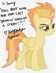 Size: 1262x1638 | Tagged: safe, edit, imported from derpibooru, vector edit, spitfire, pegasus, pony, the washouts (episode), autograph, female, kelly metzger, raised eyebrow, solo, vector