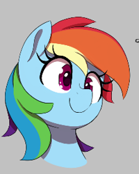 Size: 225x281 | Tagged: safe, artist:thebatfang, imported from derpibooru, rainbow dash, pegasus, pony, aggie.io, bust, drawthread, female, gray background, mare, portrait, simple background, smiling, solo