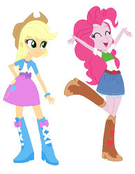 Size: 473x610 | Tagged: safe, artist:marrabo, imported from twibooru, applejack, pinkie pie, equestria girls, clothes swap, image, png, solo