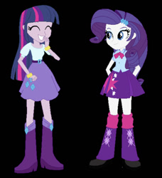 Size: 750x824 | Tagged: safe, artist:marrabo, imported from twibooru, rarity, twilight sparkle, equestria girls, clothes swap, image, needs more jpeg, solo