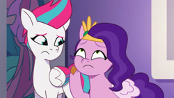Size: 3072x1727 | Tagged: safe, imported from derpibooru, screencap, pipp petals, zipp storm, pegasus, pony, spoiler:g5, spoiler:my little pony: tell your tale, spoiler:tyts01e35, duo, duo female, female, frown, g5, high res, mare, my little pony: tell your tale, panic on harvest & hugs day, royal sisters (g5), siblings, sisters, youtube link