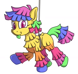 Size: 1285x1220 | Tagged: safe, artist:transformartive, imported from derpibooru, oc, oc only, oc:fiesta, object pony, original species, piñata pony, pony, piñata, ponified, rope, simple background, solo, tongue out, white background