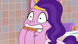 Size: 3072x1727 | Tagged: safe, imported from derpibooru, screencap, pipp petals, pegasus, pony, spoiler:g5, spoiler:my little pony: tell your tale, spoiler:tyts01e35, drama queen pipp, female, g5, high res, mare, my little pony: tell your tale, nervous sweat, panic on harvest & hugs day, pinpoint eyes, solo, youtube link