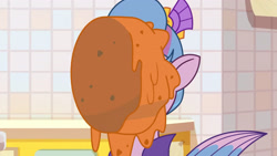 Size: 3072x1727 | Tagged: safe, imported from derpibooru, screencap, queen haven, pegasus, pony, spoiler:g5, spoiler:my little pony: tell your tale, spoiler:tyts01e35, cake, female, food, g5, high res, mare, my little pony: tell your tale, panic on harvest & hugs day, solo, youtube link
