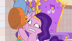 Size: 3072x1727 | Tagged: safe, imported from derpibooru, screencap, pipp petals, queen haven, pegasus, pony, spoiler:g5, spoiler:my little pony: tell your tale, spoiler:tyts01e35, cake, duo, duo female, female, food, g5, high res, mare, my little pony: tell your tale, panic on harvest & hugs day, pinpoint eyes, youtube link
