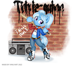 Size: 2024x1760 | Tagged: safe, artist:vinilyart, imported from derpibooru, trixie, pony, semi-anthro, unicorn, baseball bat, bipedal, boombox, clothes, dc comics, female, harley quinn, midriff, solo