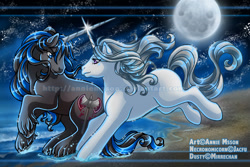 Size: 900x601 | Tagged: safe, artist:anniemsson, imported from derpibooru, oc, oc only, pony, unicorn, beach, g1, horn, horns are touching, moon