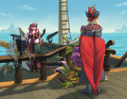 Size: 4000x3126 | Tagged: safe, artist:inarimayer, imported from derpibooru, oc, oc only, anthro, pegasus, plantigrade anthro, boat, cannon, mountain, ocean, water