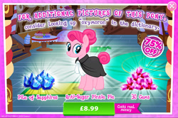 Size: 1956x1301 | Tagged: safe, idw, imported from derpibooru, pinkie pie, earth pony, pony, advertisement, anti-sugar league, anti-sugar pinkie pie, costs real money, english, female, gameloft, gameloft interpretation, gem, idw showified, mare, numbers, official, sale, solo, solo focus, table, text