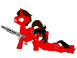 Size: 3890x2939 | Tagged: safe, artist:equestria secret guard, imported from derpibooru, oc, oc only, oc:dark star, oc:友谊领主暗星, pony, unicorn, pony creator, chinese, dark star, duo, female, fight, horn, male, mare, movie, my little dark stars, simple background, stallion, teeth, transparent background, unicorn oc, weapon