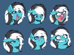 Size: 3464x2596 | Tagged: safe, artist:witchtaunter, imported from derpibooru, oc, pegasus, pony, chest fluff, commission, ear fluff, emotes, emotions, eye clipping through hair, female, happy, heart, heart eyes, looking down, mare, open mouth, red face, sad, scared, simple background, smiling, solo, suspicious, sweat, wingding eyes, yelling