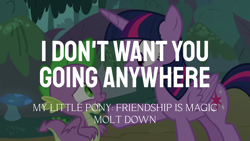 Size: 1920x1080 | Tagged: safe, edit, edited screencap, editor:quoterific, imported from derpibooru, screencap, spike, twilight sparkle, alicorn, dragon, molt down, teary eyes, twilight sparkle (alicorn), winged spike, wings