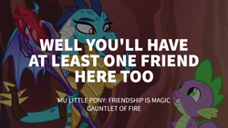 Size: 1920x1080 | Tagged: safe, edit, edited screencap, editor:quoterific, imported from derpibooru, screencap, princess ember, spike, gauntlet of fire, armor, bloodstone scepter