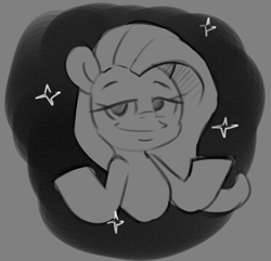 Size: 1022x987 | Tagged: safe, artist:talimingi, imported from derpibooru, fluttershy, pegasus, pony, female, grayscale, looking at you, mare, monochrome, shrug, smiling, smiling at you, smug, smugshy, solo, sparkles