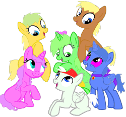 Size: 927x861 | Tagged: safe, artist:starlandkrewfanatic, imported from derpibooru, oc, oc:lizzy the lizard, oc:naarky the aardvark, oc:pipsqueak the mouse, oc:sid the seagull, oc:sparkle the rabbit, oc:sparky the rabbit, alicorn, earth pony, pegasus, pony, unicorn, parkdean resorts, ponified, rating, simple background, starland krew, transparent background