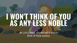 Size: 1920x1080 | Tagged: safe, edit, edited screencap, editor:quoterific, imported from derpibooru, screencap, applejack, spike, dragon, earth pony, pony, spike at your service, applejack's hat, cowboy hat, duo, duo male and female, female, freckles, frown, gritted teeth, hat, male, mare, pinpoint eyes, teeth