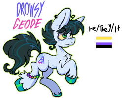 Size: 640x518 | Tagged: safe, artist:kreeeeeez, imported from derpibooru, oc, oc only, oc:drowsy geode, earth pony, bracelet, chest fluff, coat markings, colored hooves, ear piercing, earring, earth pony oc, facial hair, g5 oc, jewelry, messy mane, nonbinary, nonbinary pride flag, outline, piercing, pride, pride flag, pronouns, reddit, simple background, solo, transparent background, unshorn fetlocks