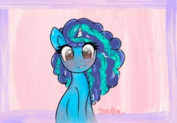 Size: 2360x1640 | Tagged: safe, artist:flutterten, imported from derpibooru, pony, unicorn, abstract background, blushing, cute, female, g5, half body, looking at you, mare, misty brightdawn, mistybetes, no pupils, smiling, smiling at you, solo