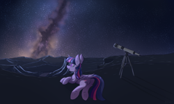 Size: 2500x1500 | Tagged: safe, artist:rejiser, imported from derpibooru, twilight sparkle, alicorn, pony, butt, female, folded wings, milky way galaxy, plot, solo, stargazing, telescope, twilight sparkle (alicorn), wings