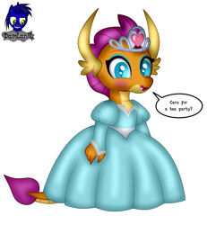 Size: 3840x4154 | Tagged: safe, artist:damlanil, imported from derpibooru, smolder, dragon, clothes, comic, cute, dragon wings, dragoness, dress, eyelashes, eyeshadow, female, girly, happy, horns, jewelry, lipstick, looking at you, makeup, princess outfit, princess smolder, show accurate, simple background, smiling, smolder also dresses in style, smolderbetes, solo, speech bubble, standing, text, tiara, transparent background, vector, wings