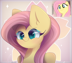 Size: 2600x2300 | Tagged: safe, artist:miryelis, imported from derpibooru, fluttershy, pegasus, pony, big ears, bust, cute, female, high res, looking at you, screencap reference, simple background, smiling, smiling at you, solo, three quarter view