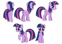 Size: 4961x3508 | Tagged: safe, artist:culu-bluebeaver, imported from derpibooru, twilight sparkle, pony, unicorn, season 1, butt, digital, female, plot, png, reference, reference sheet, show accurate, simple background, smiling, solo, transparent background, twibutt, unicorn twilight, vector