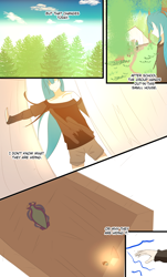 Size: 2480x4100 | Tagged: safe, artist:lucielity, imported from derpibooru, rainbow dash, oc, oc:saphire, human, comic:my crush is a pony?, equestria girls, cabin, comic, forest, mirror, tree