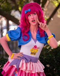 Size: 1080x1349 | Tagged: safe, imported from derpibooru, kotobukiya, pinkie pie, human, clothes, cosplay, costume, hand on hip, irl, irl human, kotobukiya pinkie pie, open mouth, photo, solo